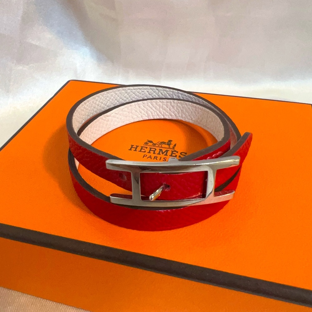 HERMÈS Behapi Double Tour Bracelet Red x White